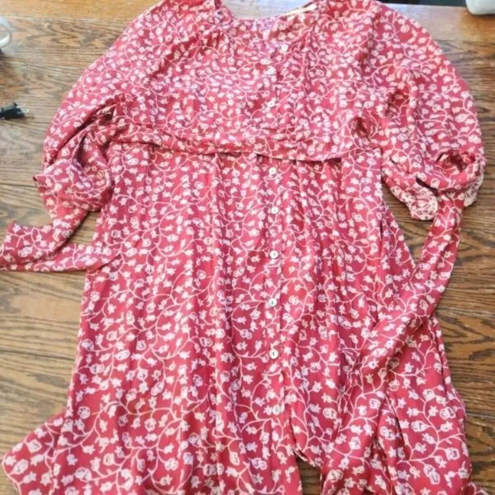 Natalie Martin red&white tie waist floral dress sz Small